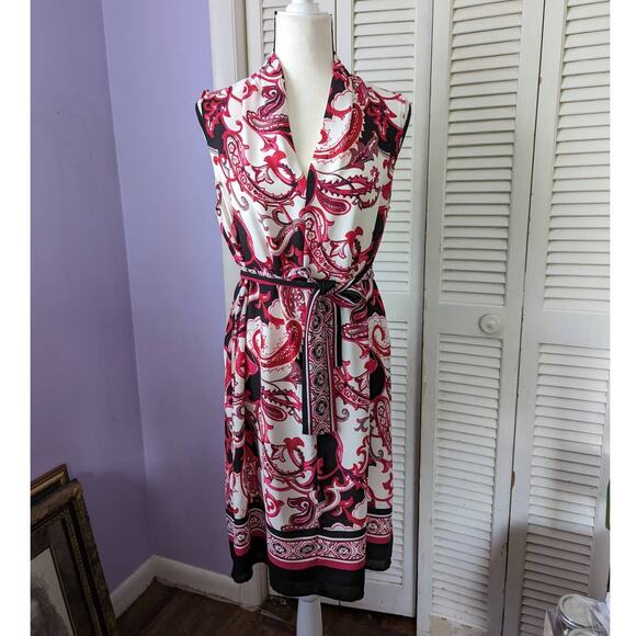 Joseph Ribkoff Scarf Print Paisley Dress Size 10 Fuschia White Black Belted - Picture 12 of 12